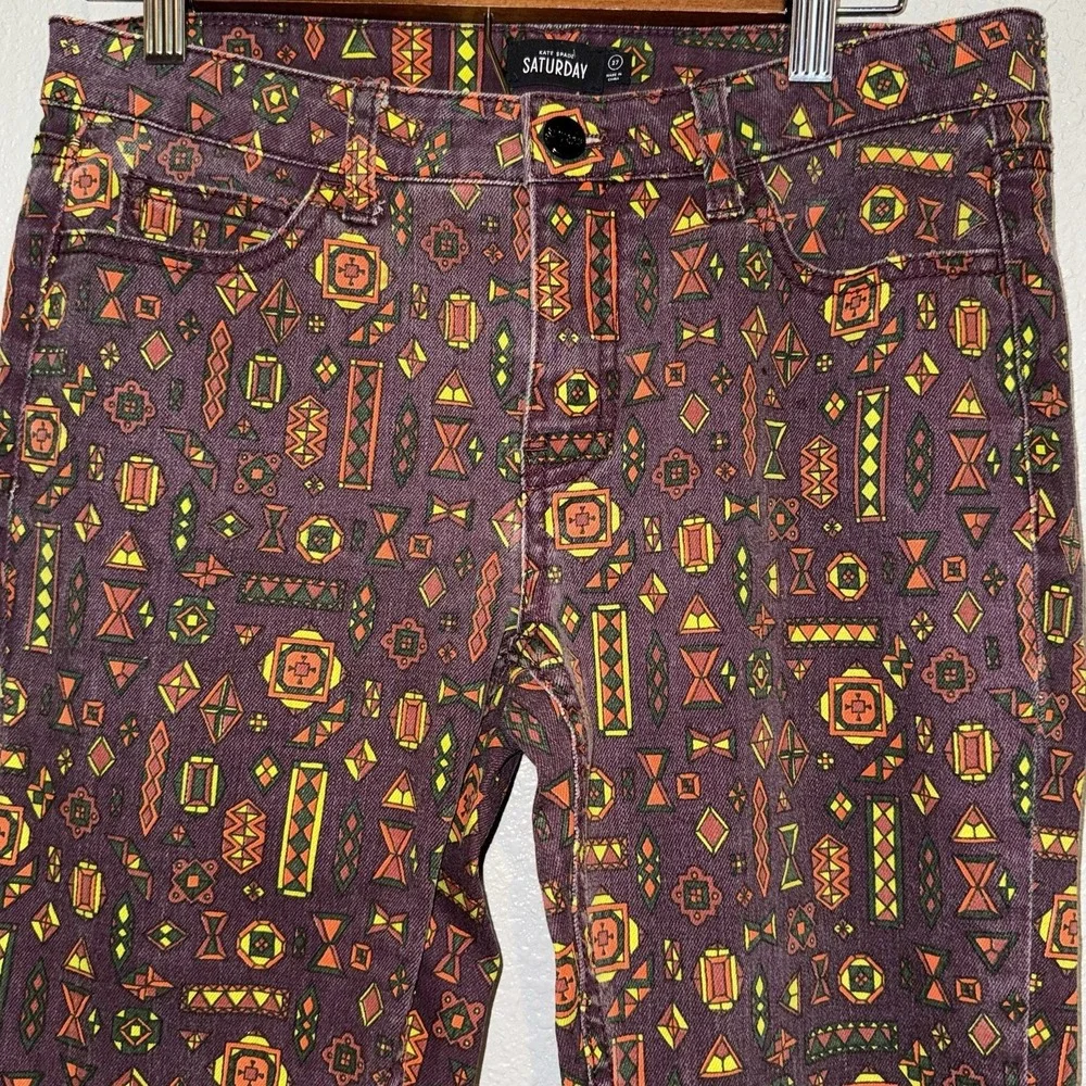 Kate Spade Saturday Atomic Colorful Skinny Denim Pants Size 27 Tribal Aztec Boho